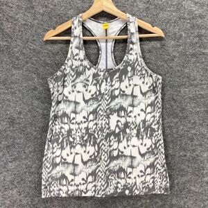 Lolë Sport Top Women PS Petite White Gray Printed Racerback Crew Neck Activewear
